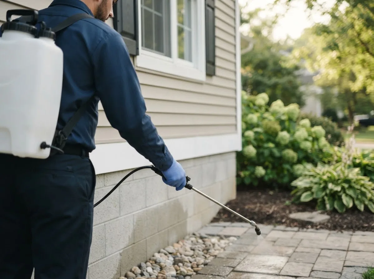 Pest control technician inspecting a home in Tuscumbia, MO